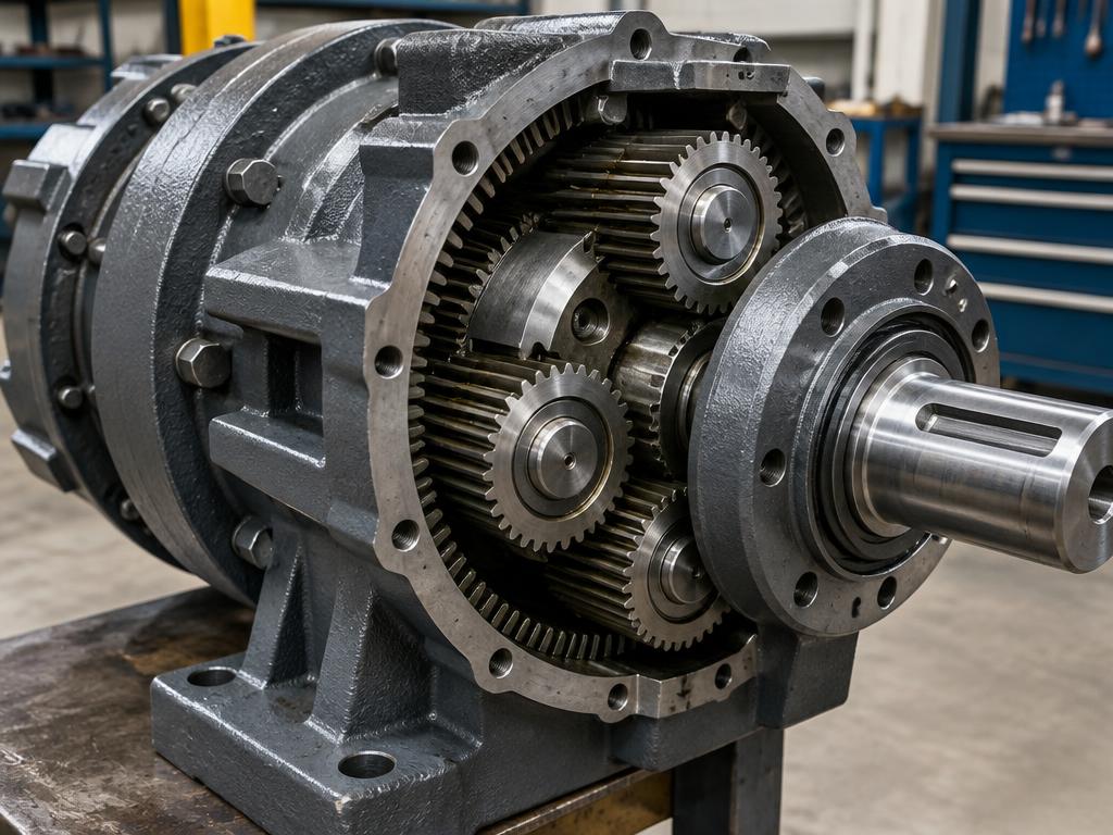 Industrial planetary gearbox with exposed gears