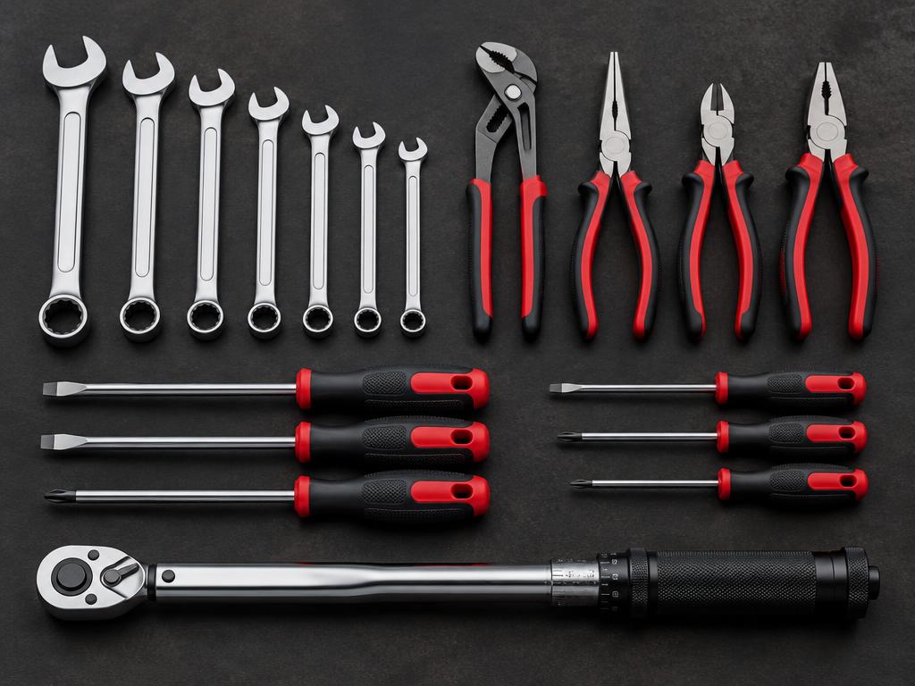Workshop spanners and wrenches flat-lay