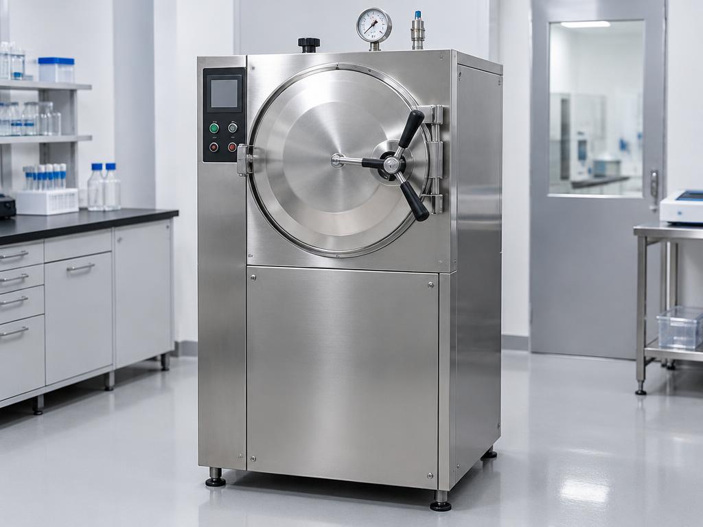 Stainless steel laboratory autoclave with round pressure door