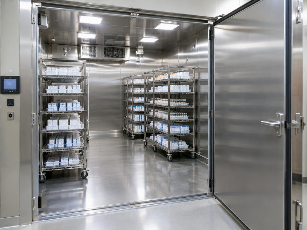 Walk-in stability chamber with racks of sample packs