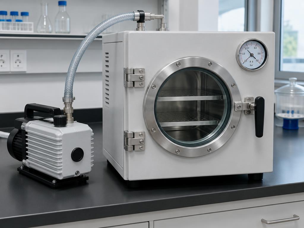 Vacuum drying oven with round window and vacuum pump