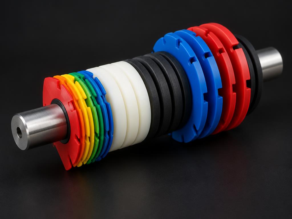 Colourful thin shims and spacer rings fanned out